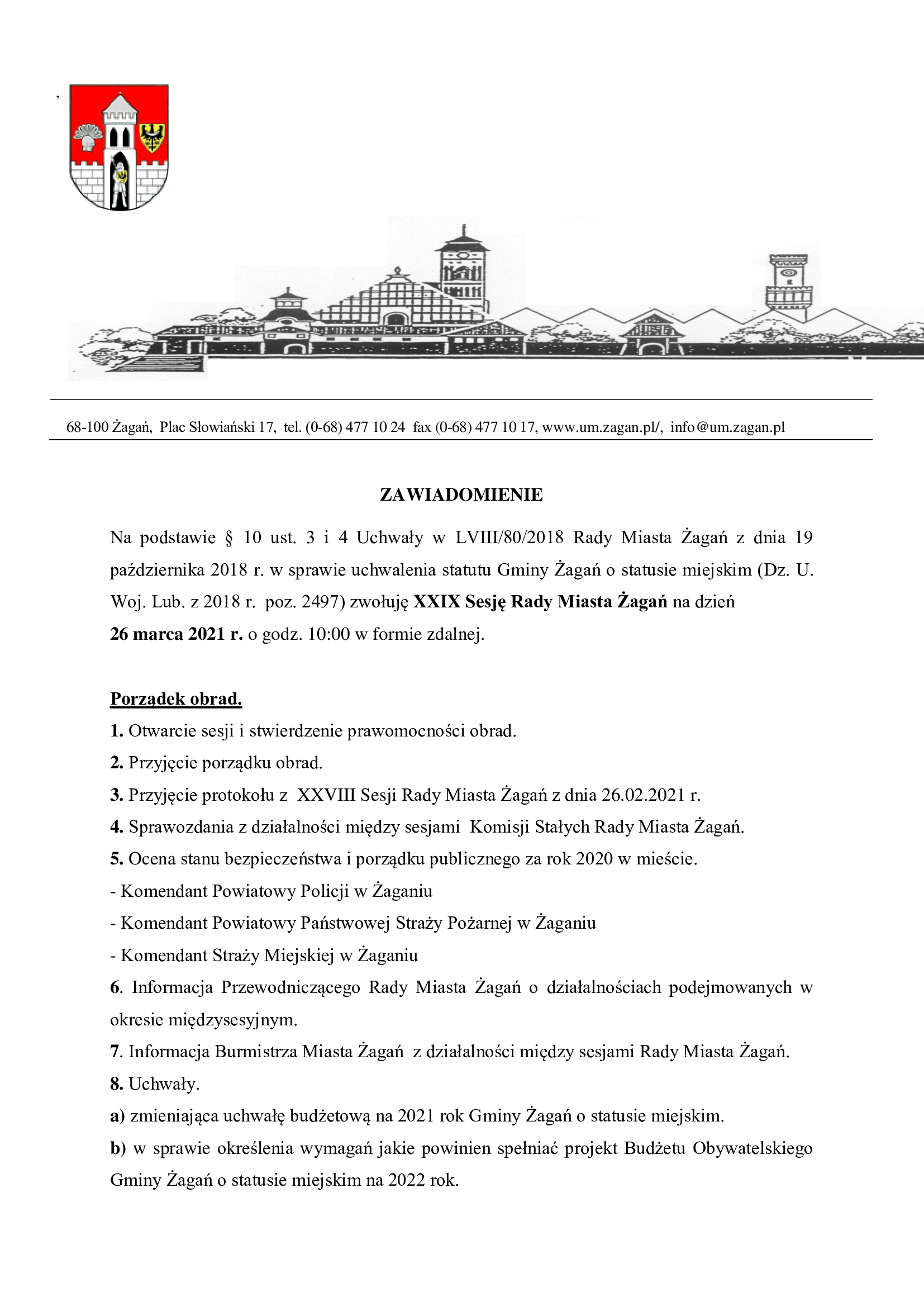 XXIX sesja Rady Miasta Żagań