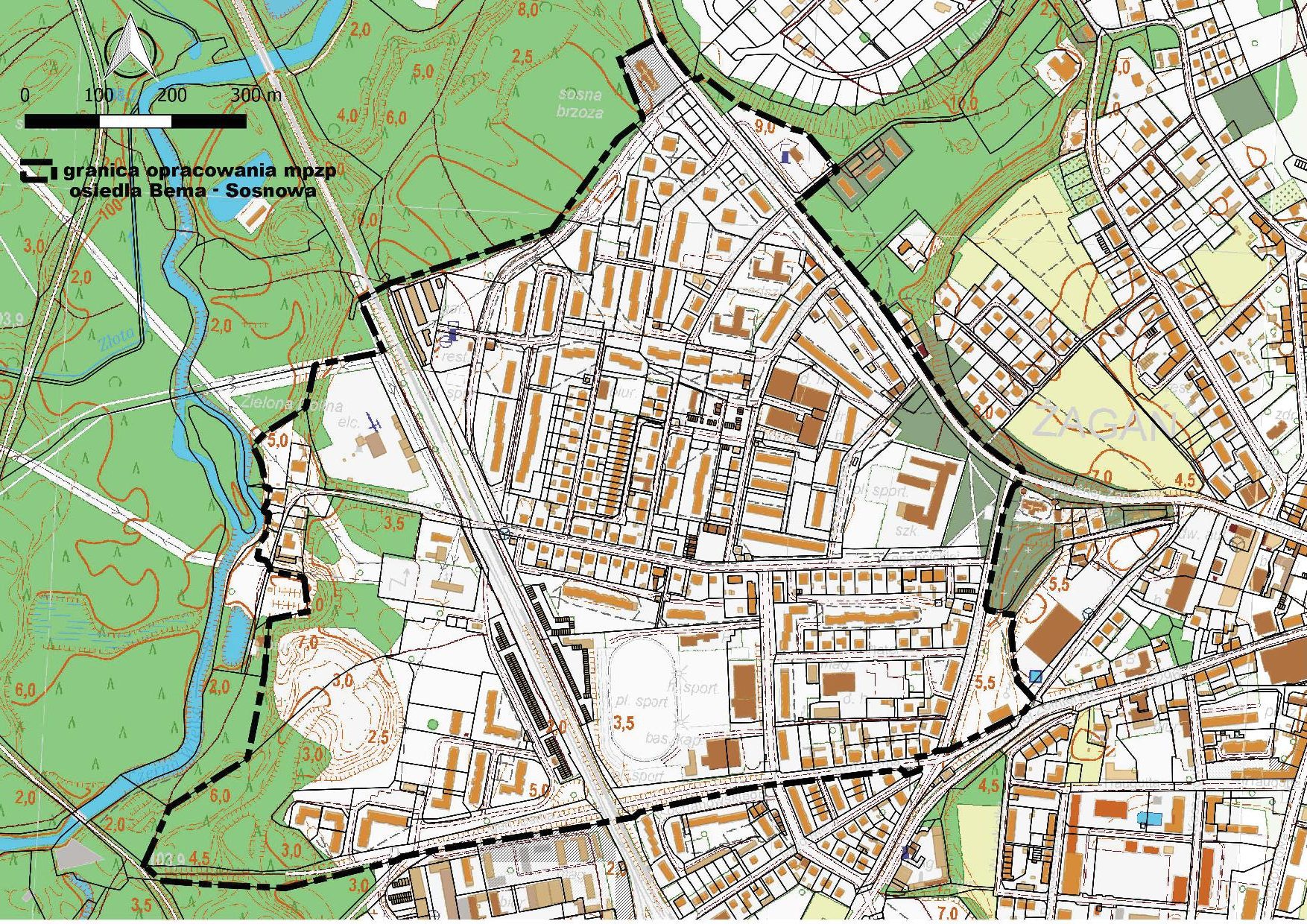 granica opracowania mpzp osiedla Bema - Sosnowa