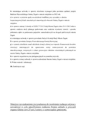 Zawiadomienie o XXX sesji Rady Miasta Żagań