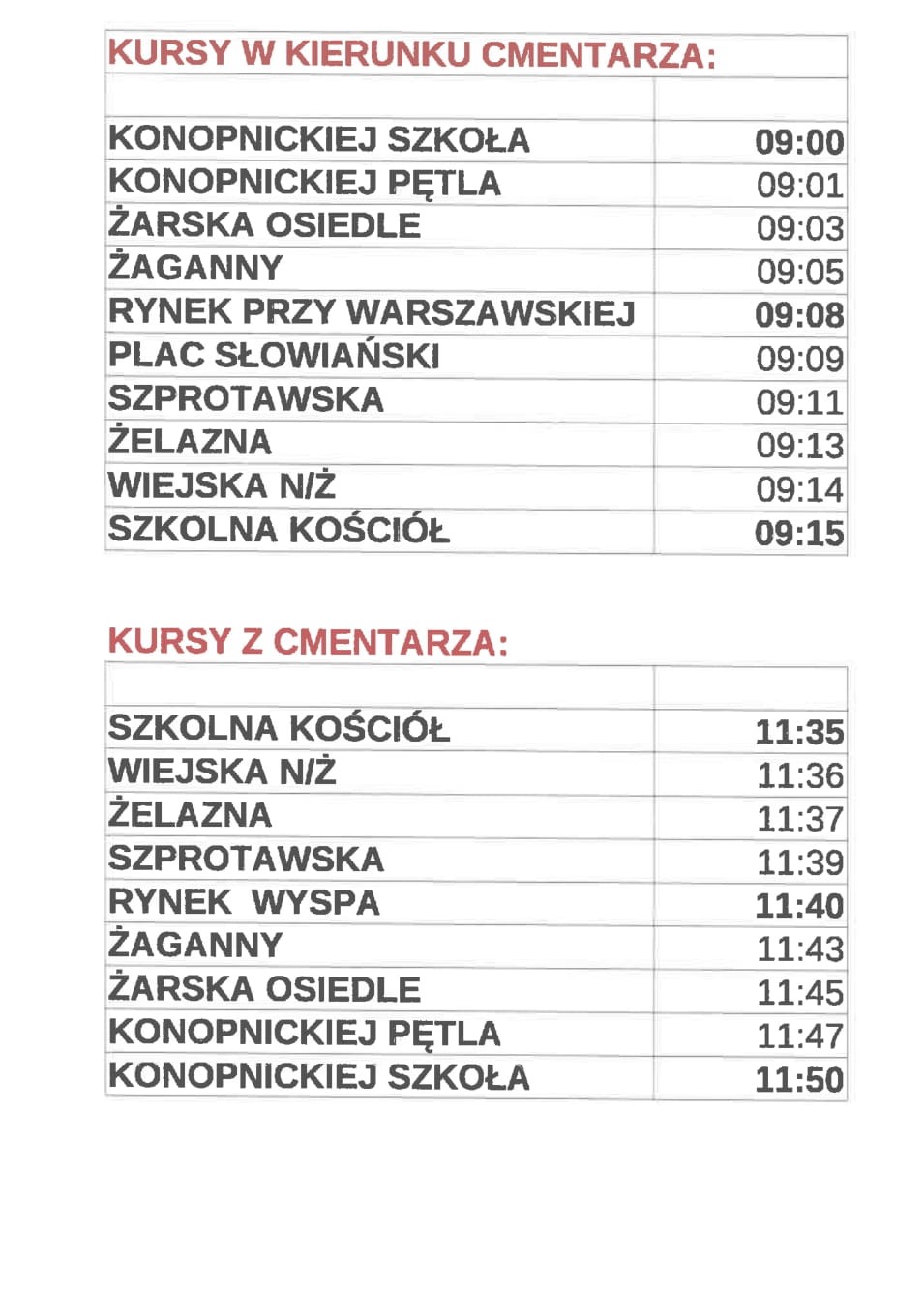 Rozkład bezpłatnych autobusów 1 listopada
