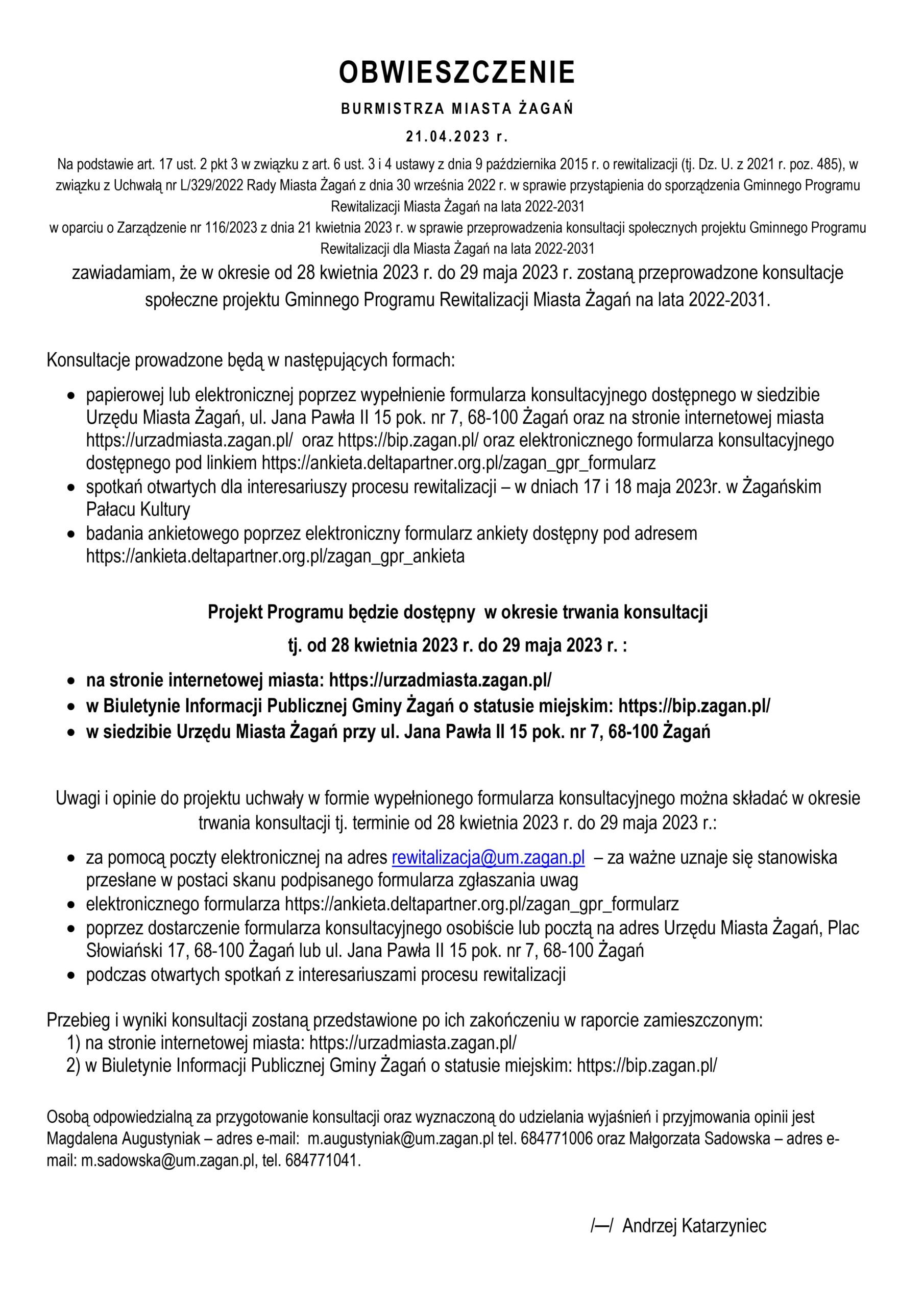 Obwieszczenie na temat konsultacji