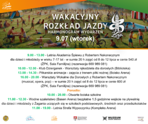 Harmonogram wakacji na 9 lipca