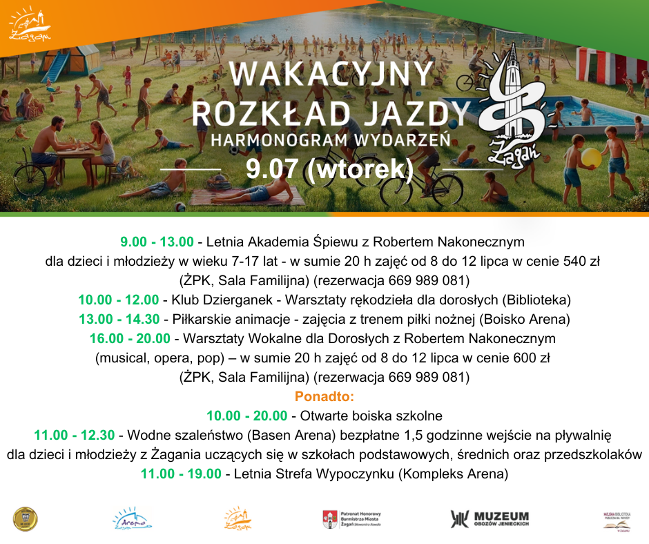 Harmonogram wakacji na 9 lipca