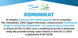 Utrudnienia w dniu 5 listopada w związku z awarią wodociągową