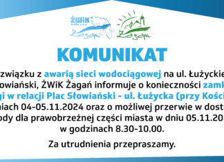 Utrudnienia w dniu 5 listopada w związku z awarią wodociągową