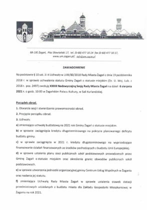 Zawiadomienie o sesji