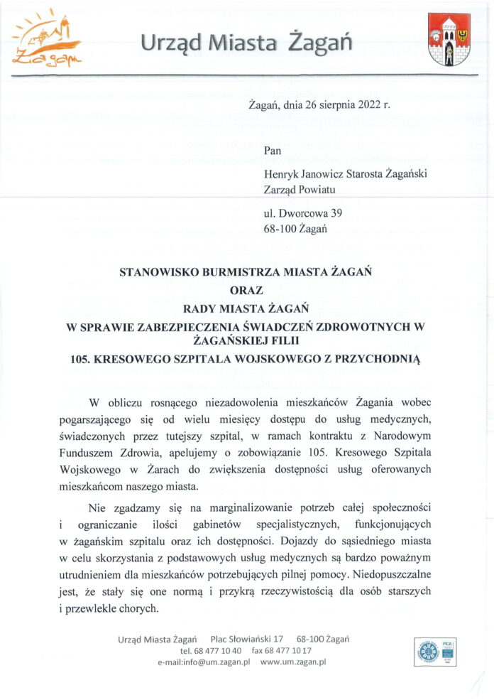 Stanowisko w sprawie szpitala