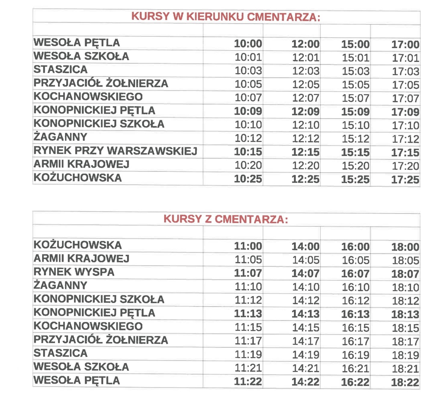 Rozkład bezpłatnych autobusów 1 listopada